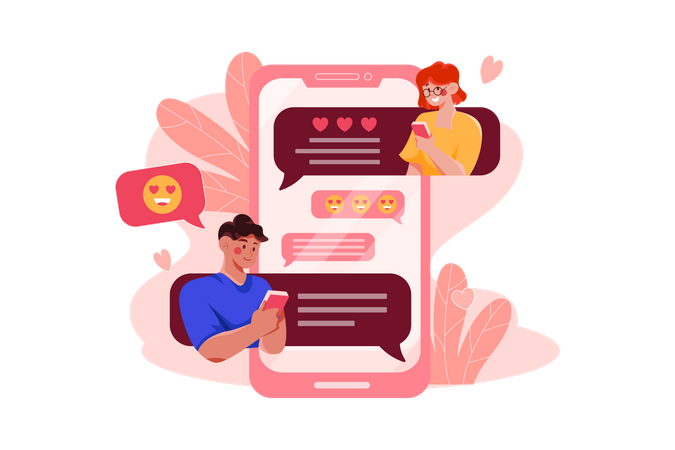 Couple faisant une conversation sur une application de rencontres  Illustration