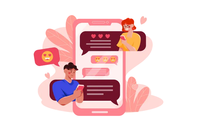 Couple faisant une conversation sur une application de rencontres  Illustration