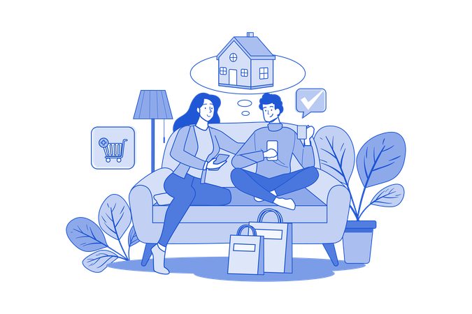 Couple faisant des achats en ligne  Illustration