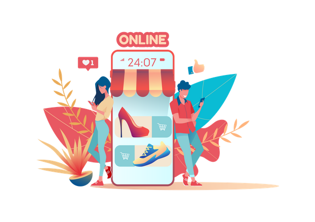 Couple faisant des achats en ligne  Illustration