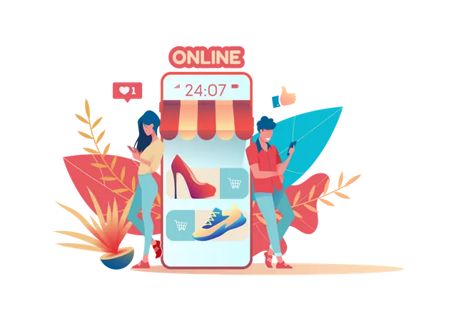 Couple faisant des achats en ligne  Illustration