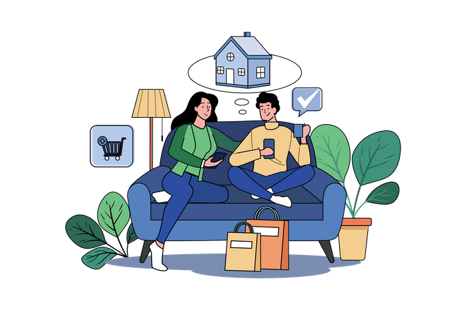 Couple faisant des achats en ligne  Illustration