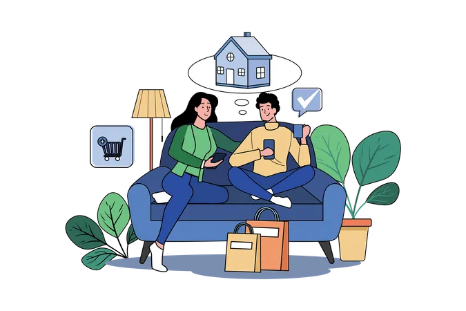 Couple faisant des achats en ligne  Illustration