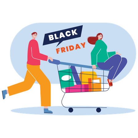 Couple faisant du shopping le Black Friday  Illustration