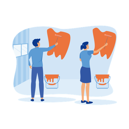 Couple faisant de la peinture murale  Illustration