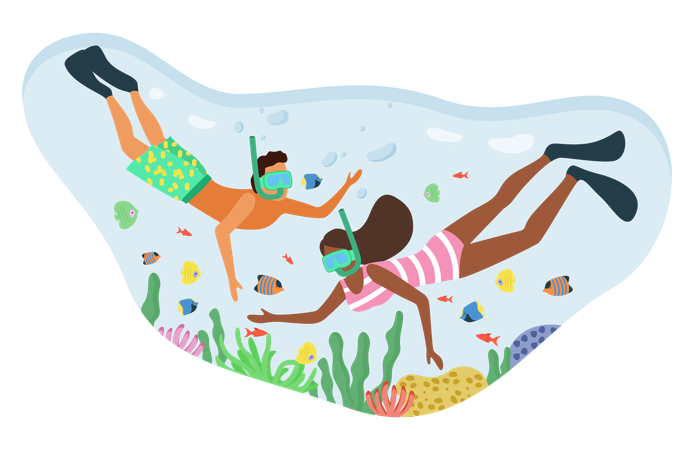 Couple faisant de la plongée en apnée  Illustration