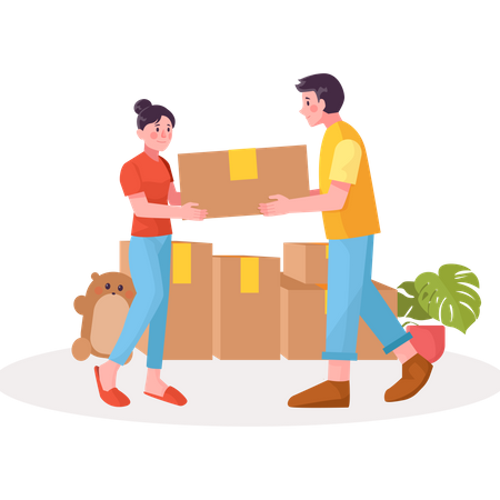 Couple faisant le déballage des cartons  Illustration