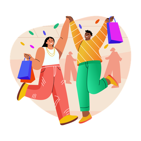 Couple faisant du shopping  Illustration