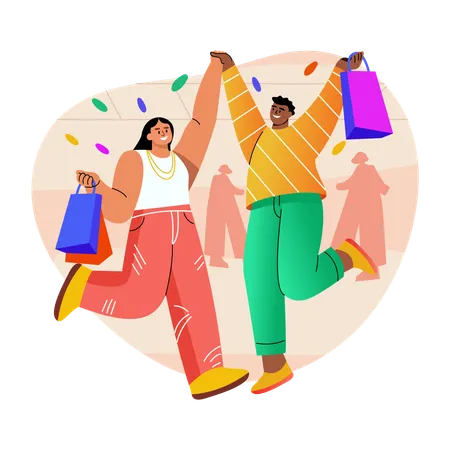 Couple faisant du shopping  Illustration