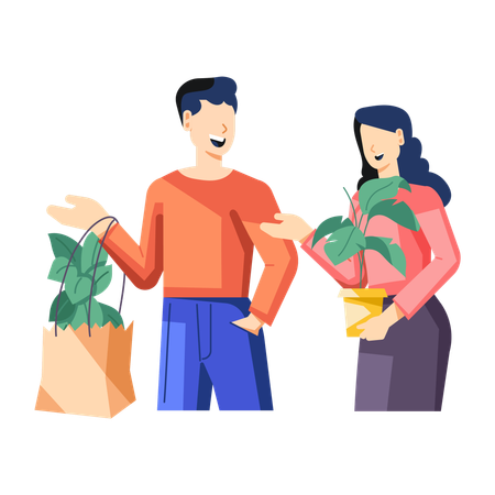 Couple faisant du shopping de plantes  Illustration