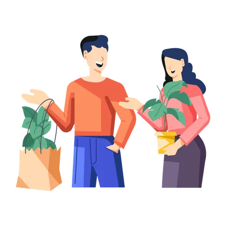 Couple faisant du shopping de plantes  Illustration