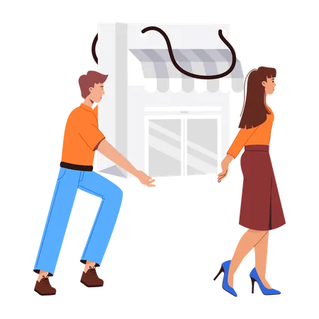 Couple, faire, vêtements, achats  Illustration