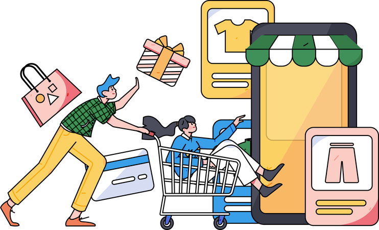 Couple faisant des achats en ligne  Illustration