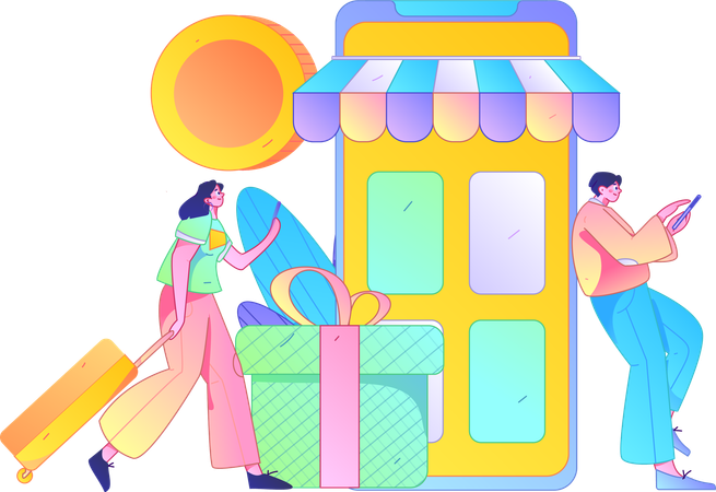 Couple faisant des achats en ligne  Illustration