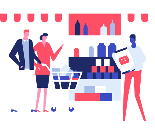 Couple faisant du shopping en magasin  Illustration