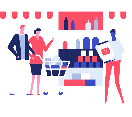 Couple faisant du shopping en magasin  Illustration