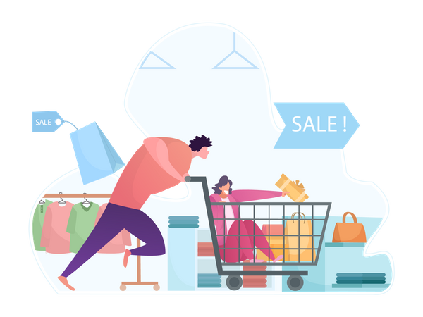 Couple faisant du shopping pendant la grande vente  Illustration