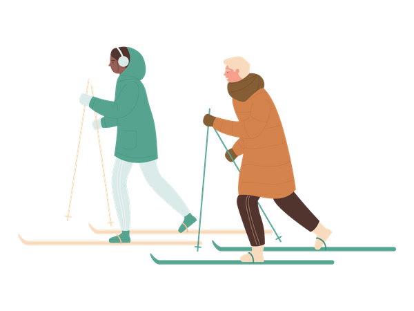 Couple faisant du ski  Illustration