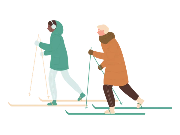 Couple faisant du ski  Illustration