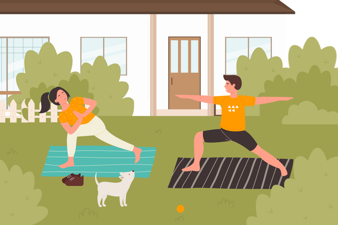 Couple, faire, yoga  Illustration