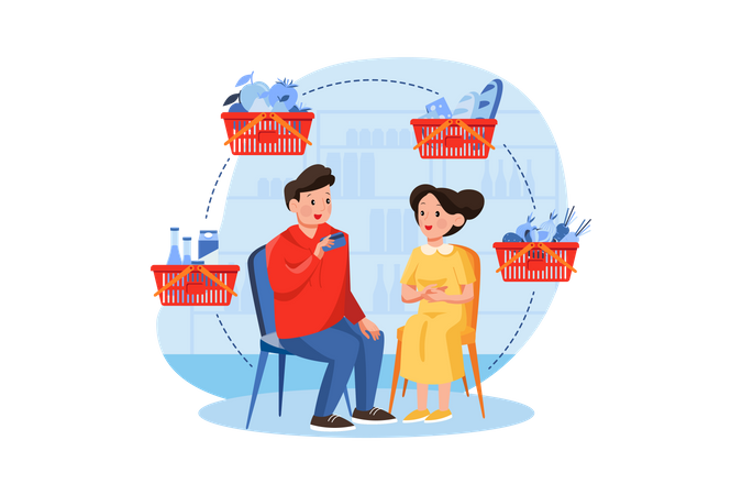 Couple faisant le paiement des courses par paiement par carte  Illustration