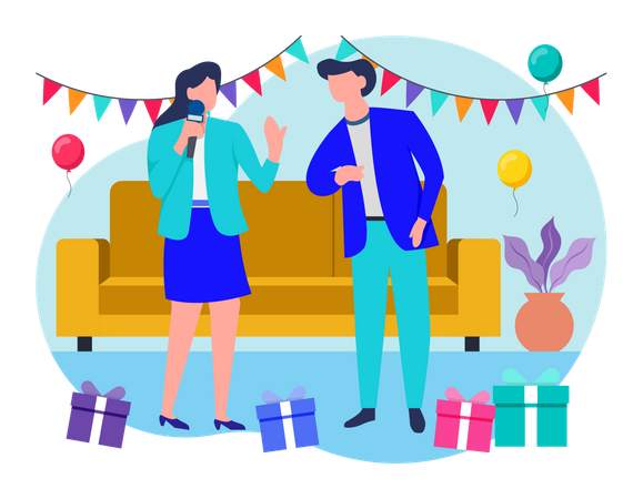 Couple faisant une fête d'anniversaire  Illustration