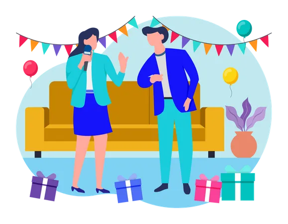 Couple faisant une fête d'anniversaire  Illustration