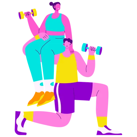 Couple faisant des exercices de gym  Illustration