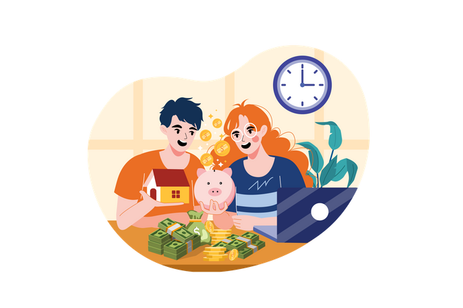 Couple faisant la gestion des finances  Illustration