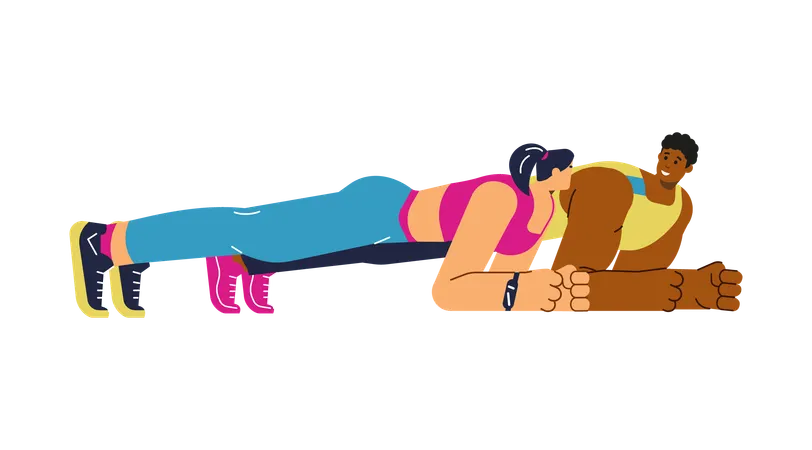 Couple faisant des exercices de planche à la maison  Illustration