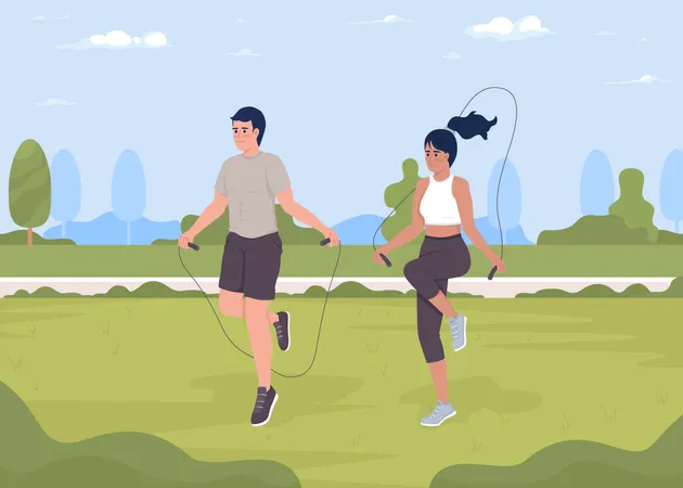 Couple faisant des exercices de corde à sauter  Illustration