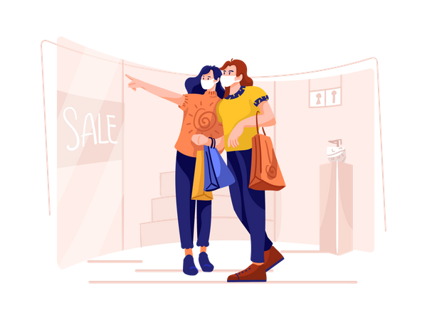 Couple faisant du shopping  Illustration