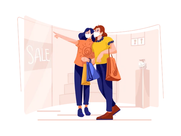 Couple faisant du shopping  Illustration