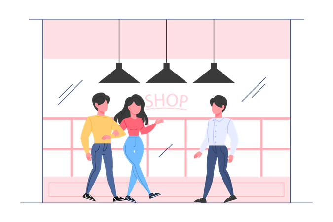 Couple faisant du shopping  Illustration