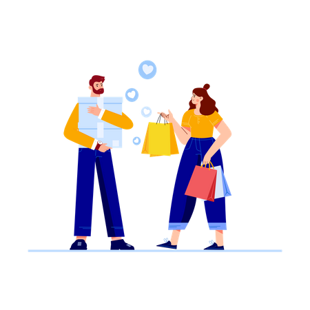 Couple faisant du shopping  Illustration