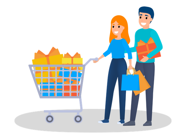 Couple faisant du shopping  Illustration