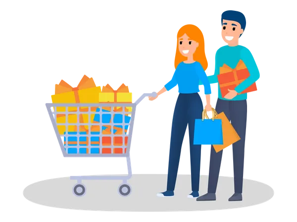 Couple faisant du shopping  Illustration