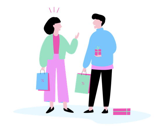 Couple faisant du shopping  Illustration