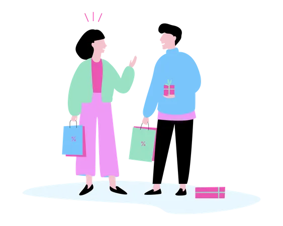 Couple faisant du shopping  Illustration