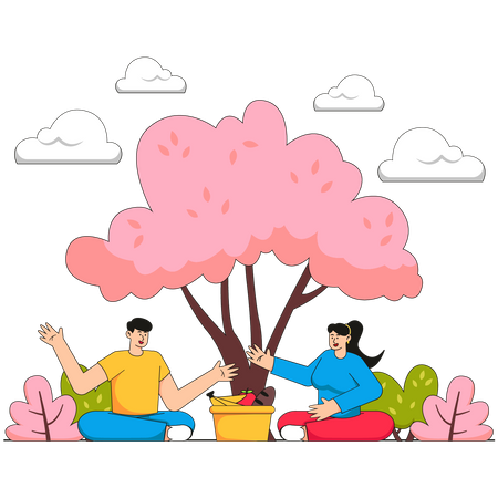 Couple faisant un pique-nique dans le parc  Illustration