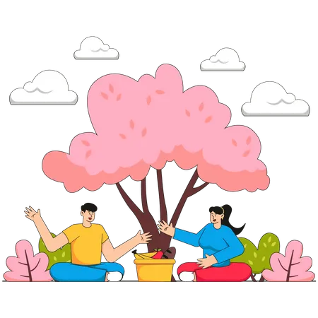 Couple faisant un pique-nique dans le parc  Illustration