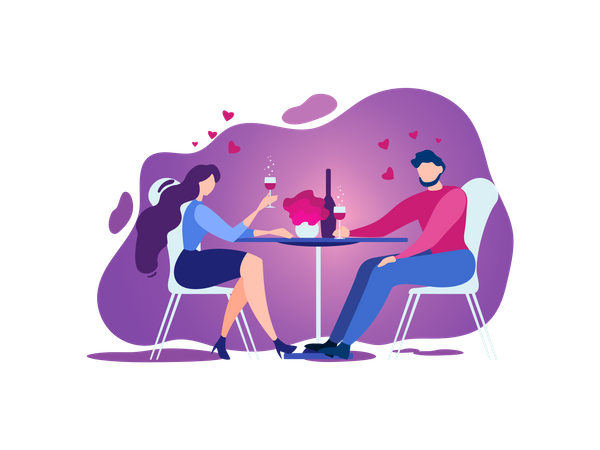 Couple faisant une célébration de rendez-vous romantique avec du vin au restaurant  Illustration