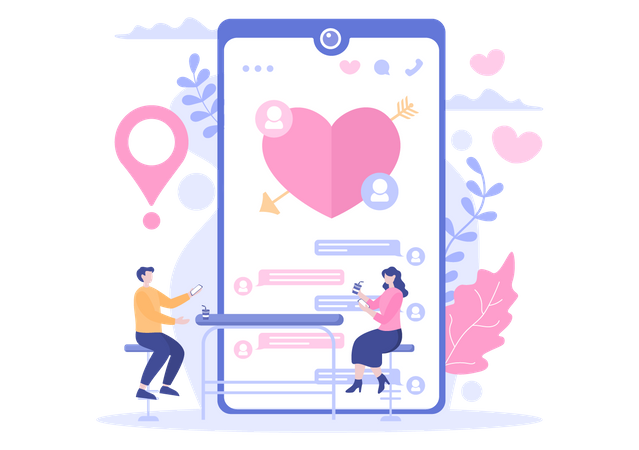Couple faisant un rendez-vous virtuel  Illustration