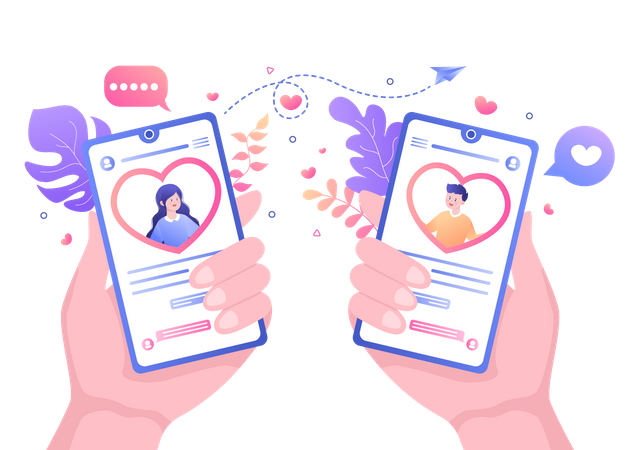 Couple faisant une conversation sur une application de rencontres  Illustration