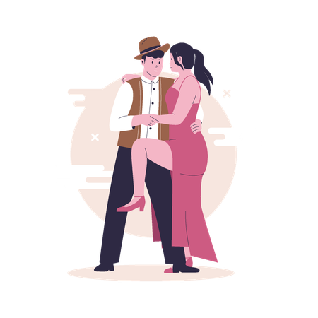 Couple faisant une danse romantique  Illustration