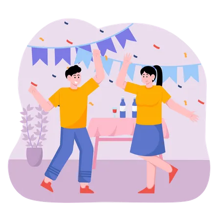 Couple faisant la fête  Illustration