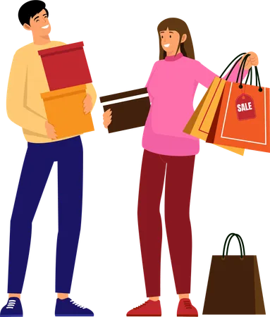 Couple familial heureux avec shopping  Illustration