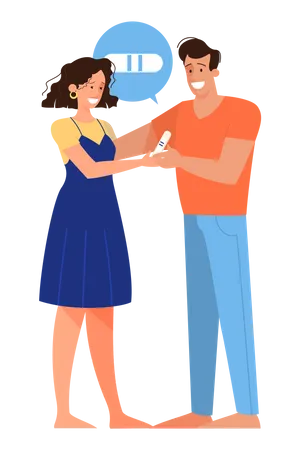 Happy Couple With A Positive Pregnancy Test Man And Woman In Relationship Pregnant Wife Expecting Baby Isolated Flat Vector Illustration Illustration