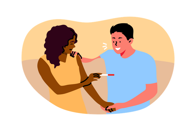 Couple feeling happy after positive pregnancy test  イラスト