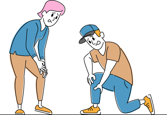 Couple Feeling Strong Pain in Knees Illustration